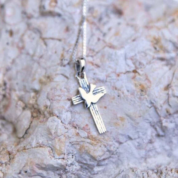 Marina Sterling Silver Cross With Dove, plus 18" Sterling Chain - Israel - Picture 2 of 9
